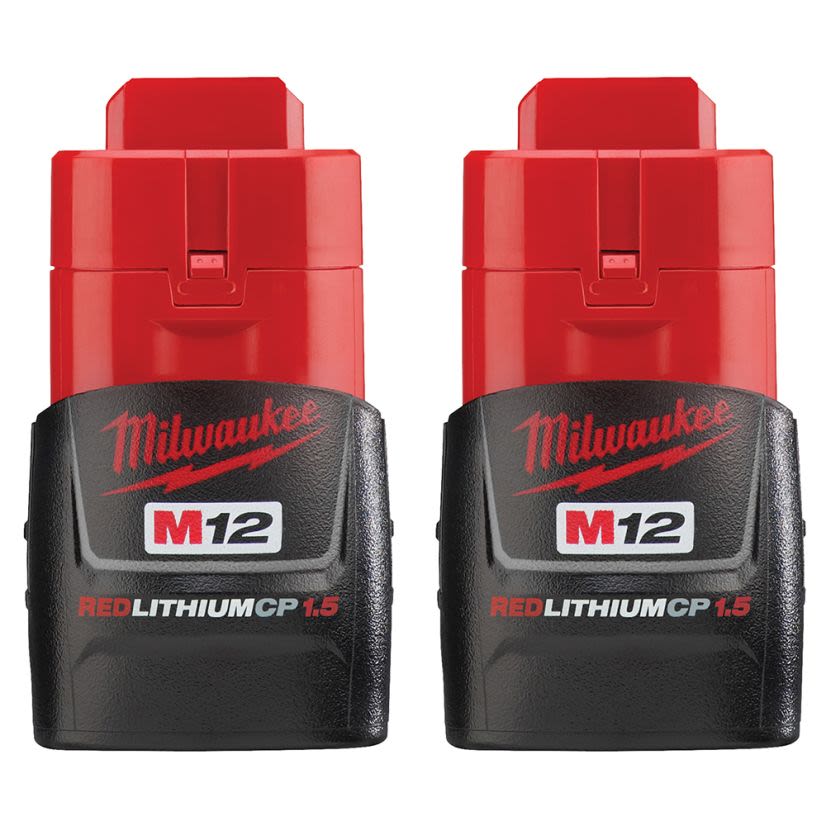 Milwaukee M12 REDLITHIUM 48-11-2401 Compact Rechargeable Cordless Battery Pack, 1.5 Ah Li-Ion Battery, 12 V DC Charge, For Use With M12 Cordless Power Tool
